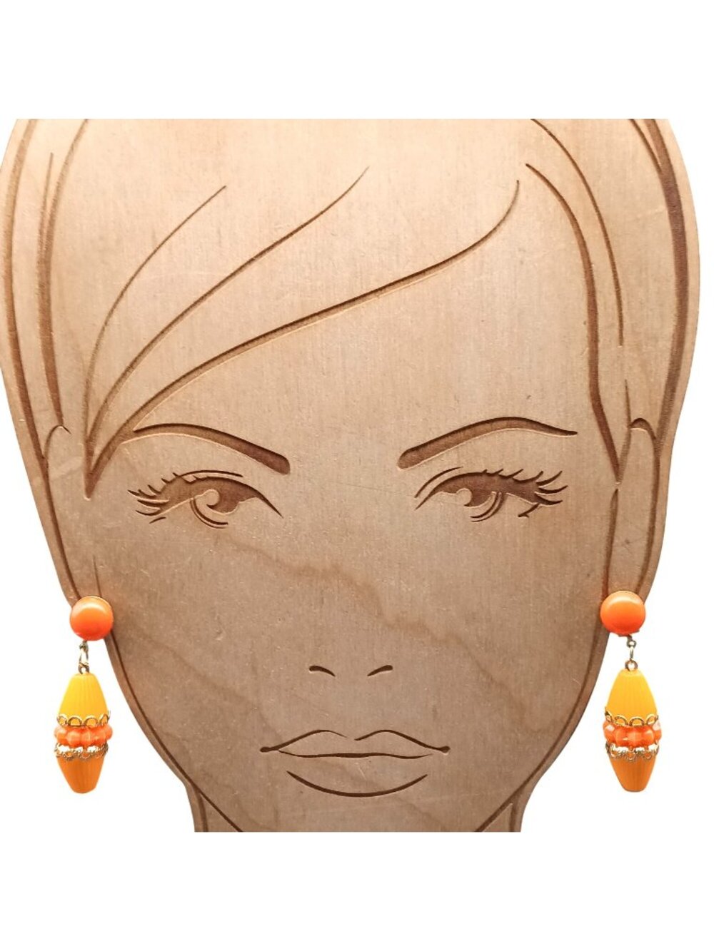 Vintage Orange & Yellow Clip-On Dangle Earrings With Gold-Tone Accents